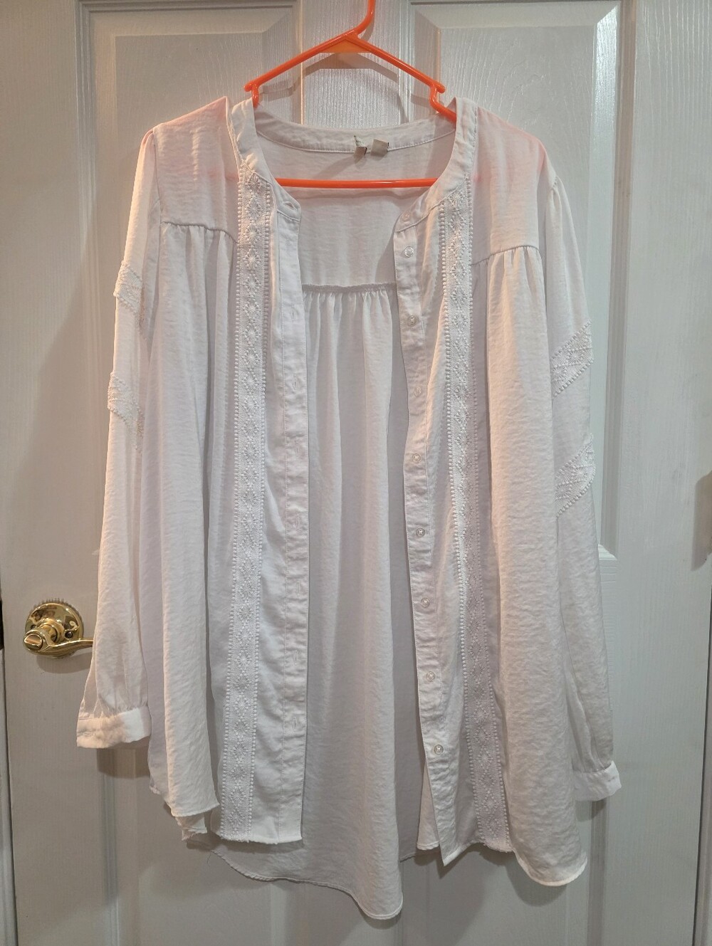 White Button Up Lace Detail Plus Shirt